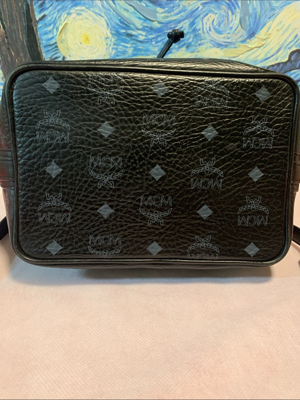 MCM Monogram leather Drawstring Crossbody Bucket Bag. - Picture 4 of 10